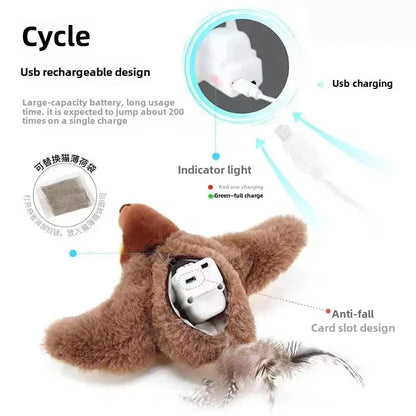 Rechargeable Interactive Plush Bird Cat Toy with Catnip — Touch-Activated Flapping & Chirping, USB Rechargeable