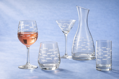 School of Fish Etched Glassware