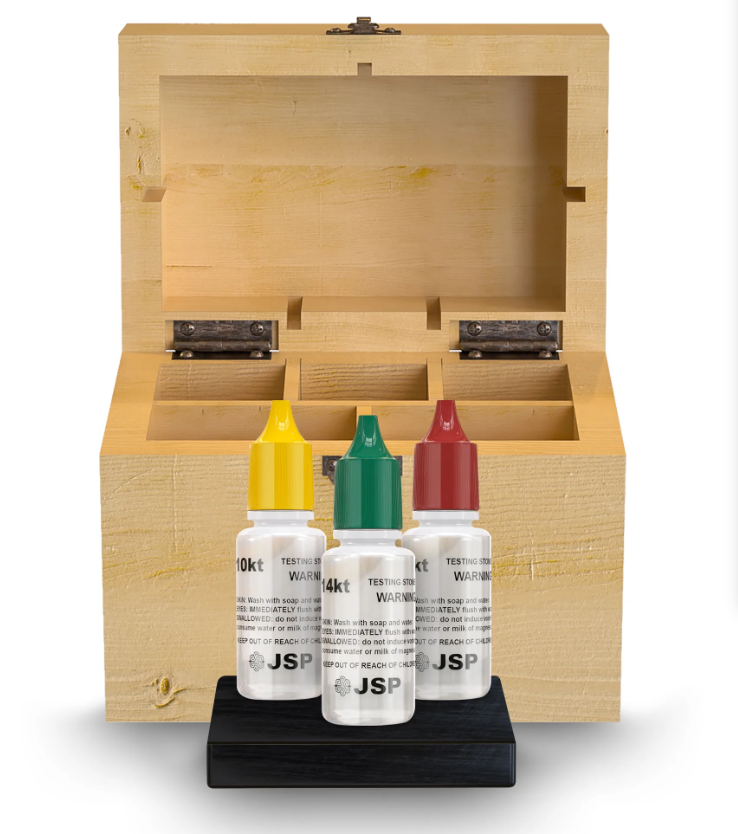 JSP 10k 14k 18k Gold Testing Acid Solutions Kit for Jewelry W/ Bamboo Storage Box