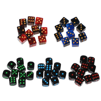 10-Pack 15mm (0.59 in) Multicolor Acrylic 6-Sided Cube Dice Set for Tabletop Games & Parties