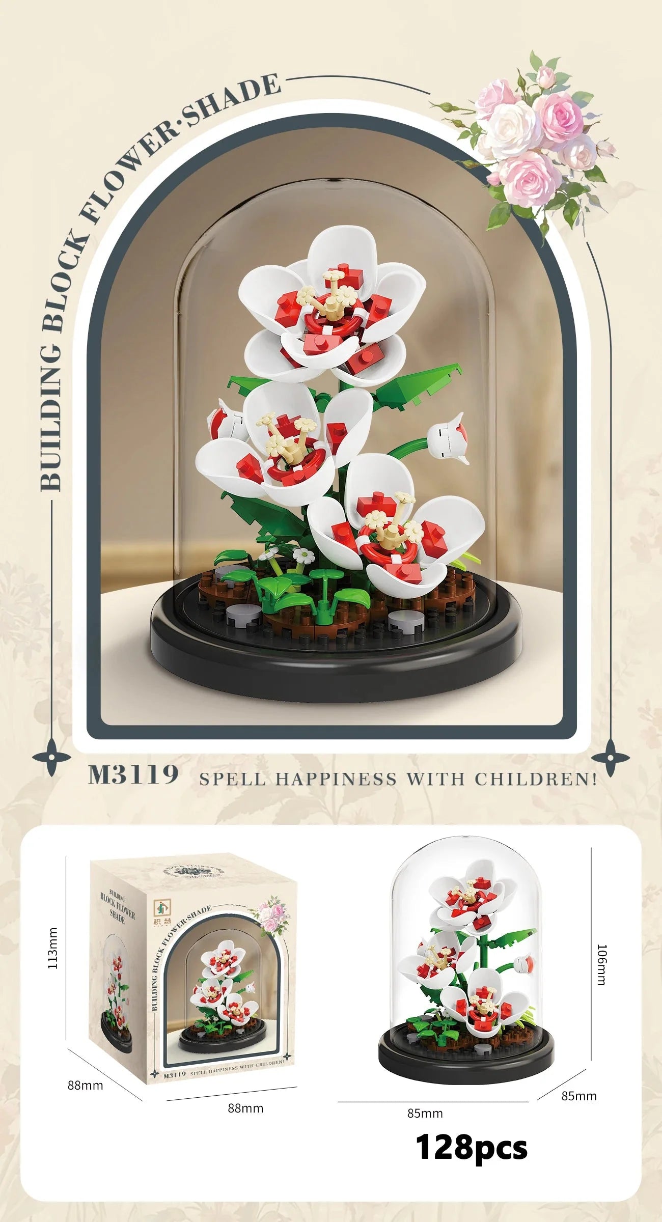 Eternal Flower Bouquet Bonsai Potted Plant Micro Building Blocks Model Home Decoration Puzzle Toys Kids Birthday Christmas Gifts