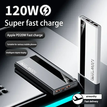 500000mAh 120W Fast Charging Power Bank PD 20W 4-Port USB Metal Portable Powerbank