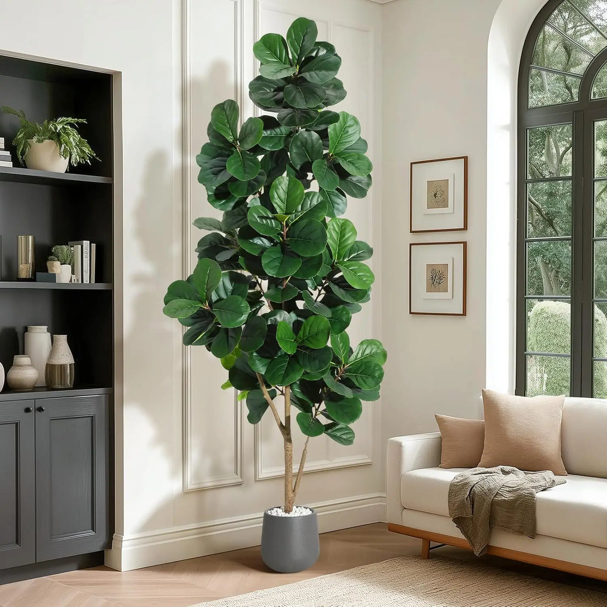 HiMISS Artificial Fiddle Leaf Fig Tree – Realistic Faux Ficus Lyrata in White Planter Pot (4, 5, 6 & 7 Ft)