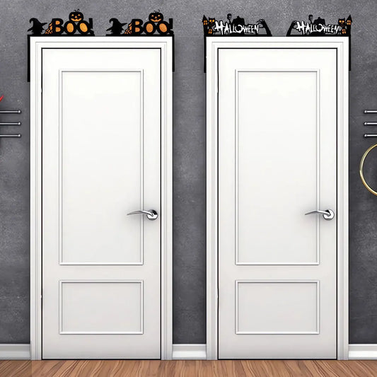 Halloween Door & Window Corner Sticker Decorations – Bats, Pumpkins & Spider Web Non-Woven Frame Decor – 10 Styles