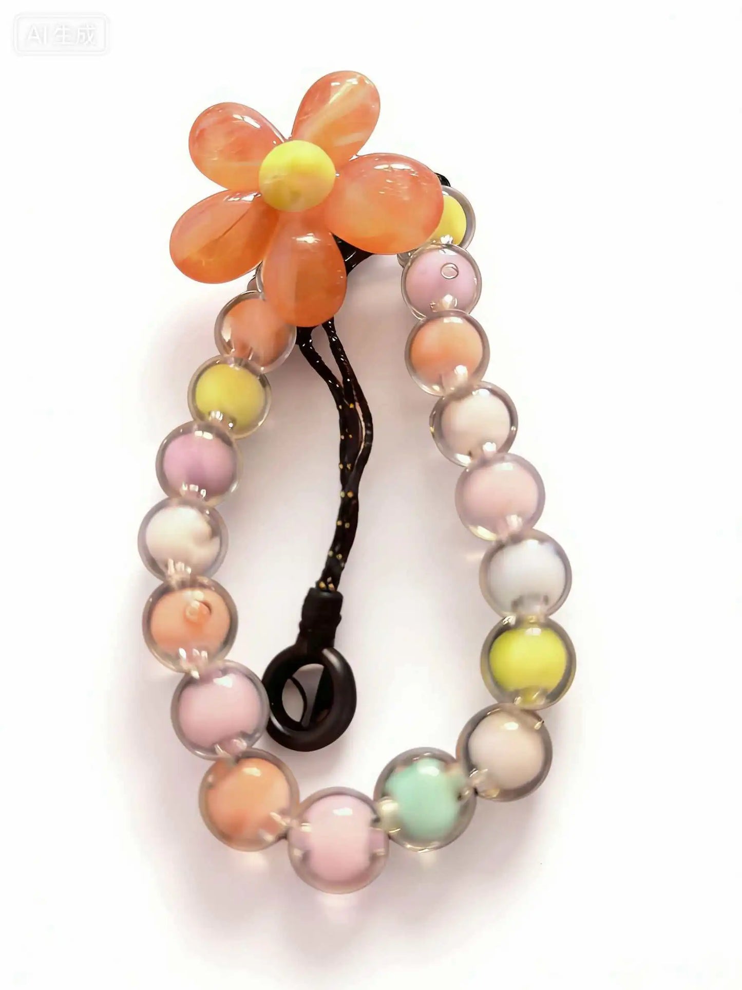 Colorful Macaron Bead Phone Lanyard Wrist Strap - Anti-Lost Short Handheld Mobile Chain for Women