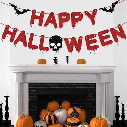 Halloween Banner & Bloody Butcher Knife Paper Garland Set – Happy Halloween Sign & Killer Tools Garland for Haunted House & Party Decor