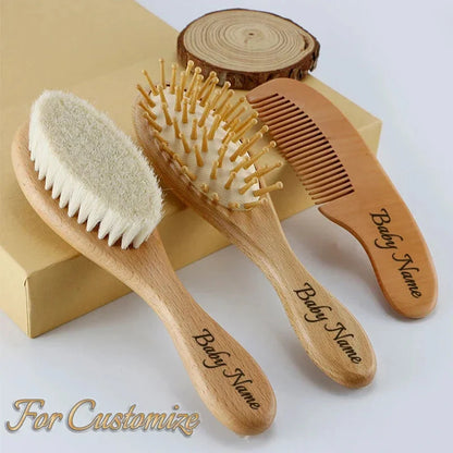 Personalized Wooden Baby Brush – Custom Name Wool Comb for Kids