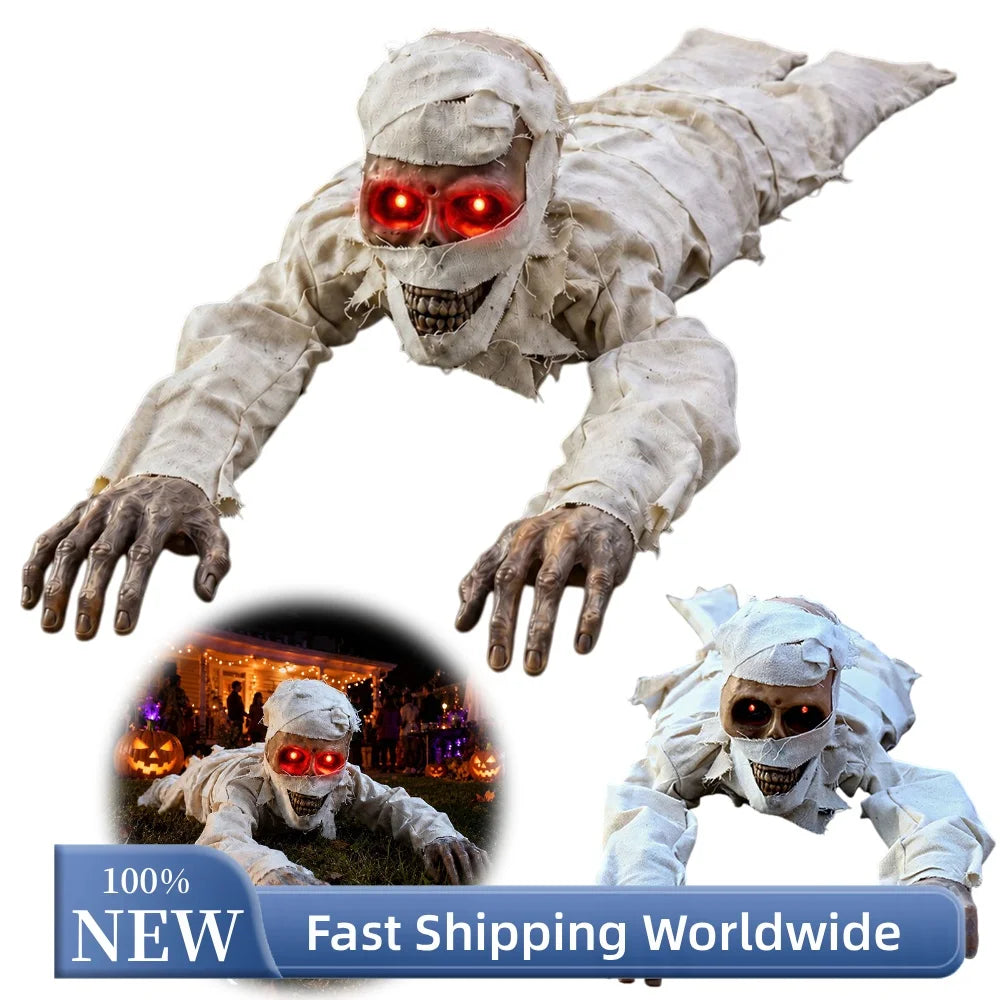Animatronic Crawling Mummy Halloween Prop with Glowing Eyes