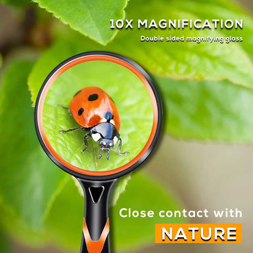 Handheld 10X Magnifying Glass for Kids & Seniors — Non-Slip Shatterproof Lens, 50/65/75/100 mm (1.97/2.56/2.95/3.94 in)