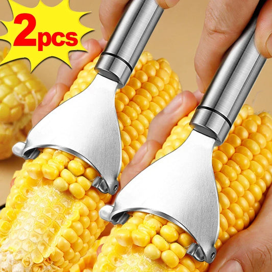 Stainless Steel Corn Peeler Stripper Serrated Cob Shaver Kitchen Gadget (1 or 2-Pack)
