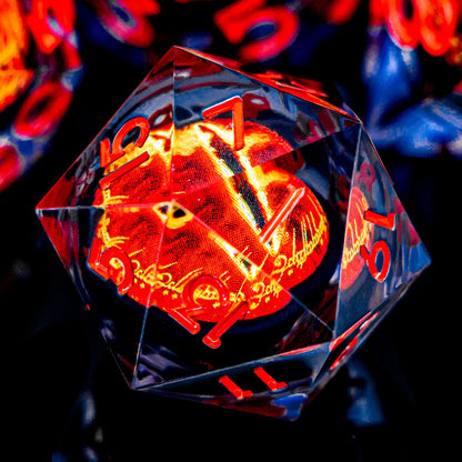 7-Piece Liquid Core Eye of Sauron Resin Dice Set Sharp-Edge D20 for D&D Tabletop RPG