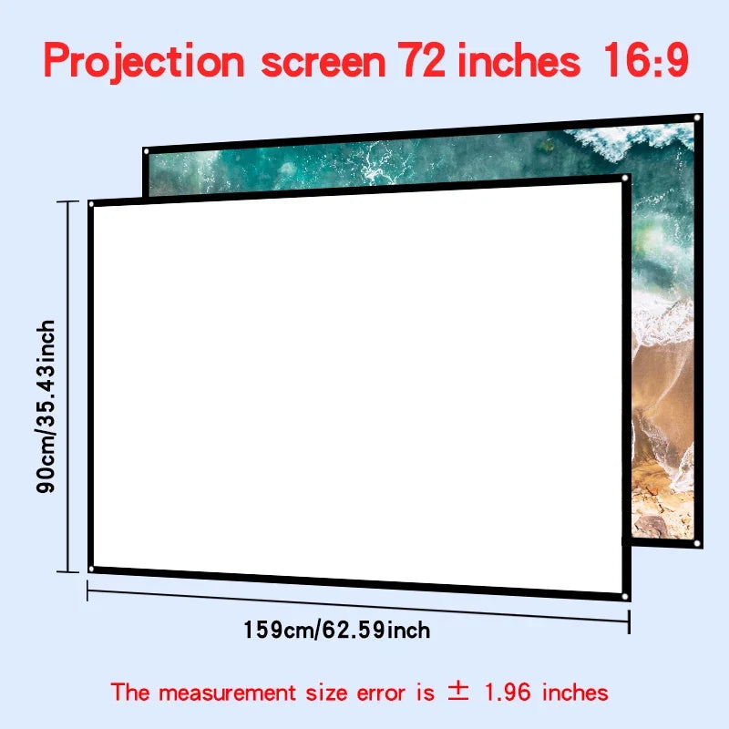 60-150 inch foldable, easy to clean, non perforated wall mounted projection screen, ironable white soft screen