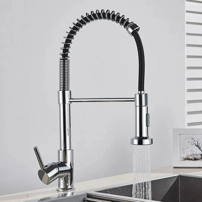 Brushed Nickel Pull-Out Kitchen Faucet — Deck-Mounted Single-Handle 360° Rotating Sprayer, Hot & Cold