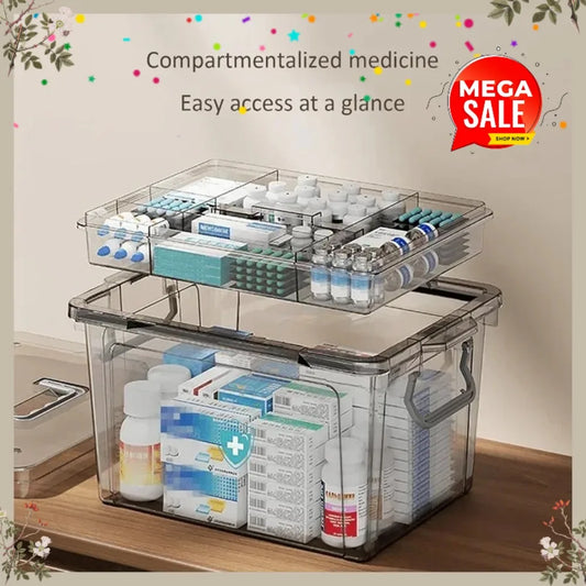 Home Multi-Layer Medicine Organizer Transparent Large Capacity Storage Box with Tray Waterproof Plastic Storage Container