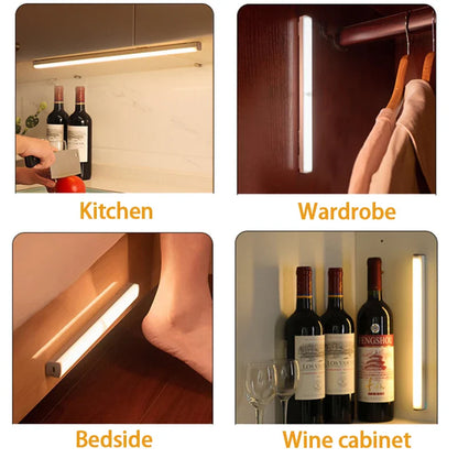 LED Motion Sensor Night Light 19.7 in (50 cm) – USB-C Rechargeable Wireless Cabinet, Wardrobe & Staircase Backlight
