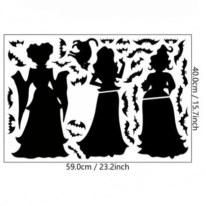 Halloween Witch Silhouette Window Clings - Extra Large 23x16" Double-Sided PVC Hocus-Pocus Witch, Bat & Black Cat Wall Stickers - Set of 3