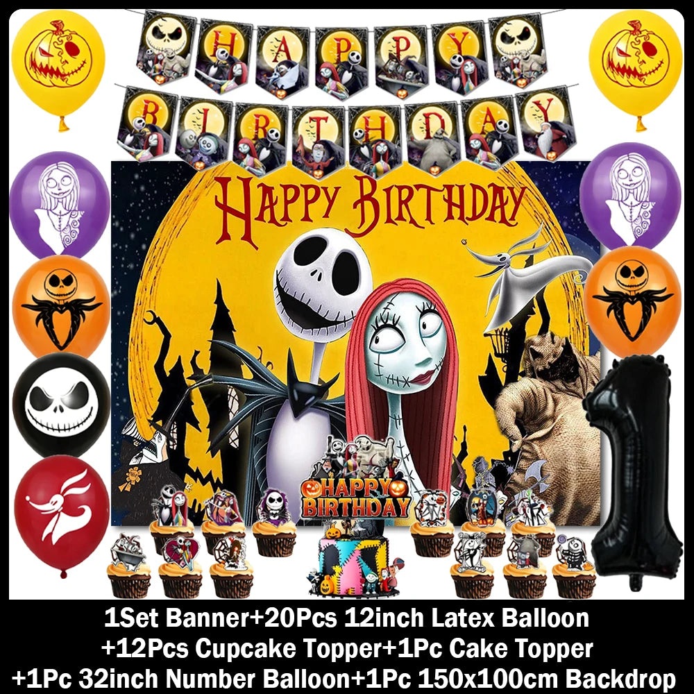 Halloween Birthday Party Decoration Kit with Balloons and Backdrop Options