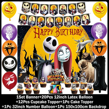Halloween Birthday Party Decoration Kit with Balloons and Backdrop Options