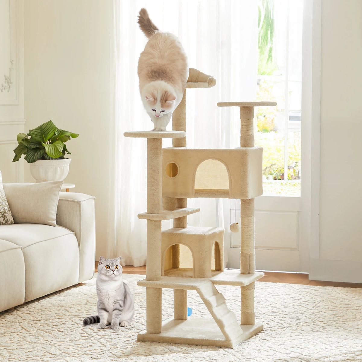 JHK 54-Inch Multi-Level Cat Tree with Sisal Scratch Posts