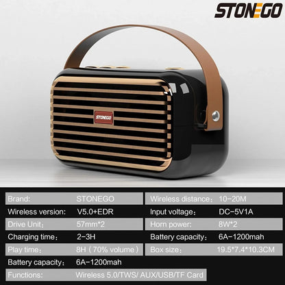 STONEGO Portable Bluetooth Speaker, 16W Stereo, TWS