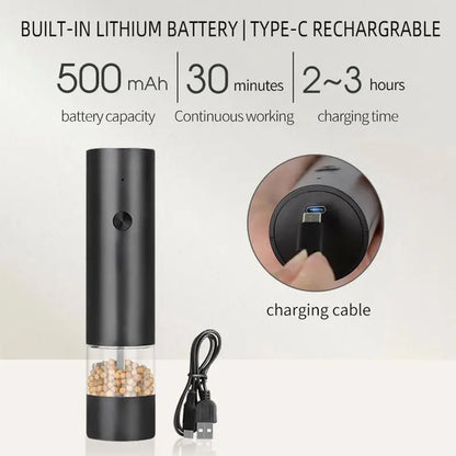USB Rechargeable Electric Pepper Grinder and Salt Mill with Dual Chambers and Charging Base