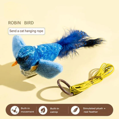 Interactive Feather Bird Cat Toy — Wall-Hanging Sounding Cat Teaser with Catnip