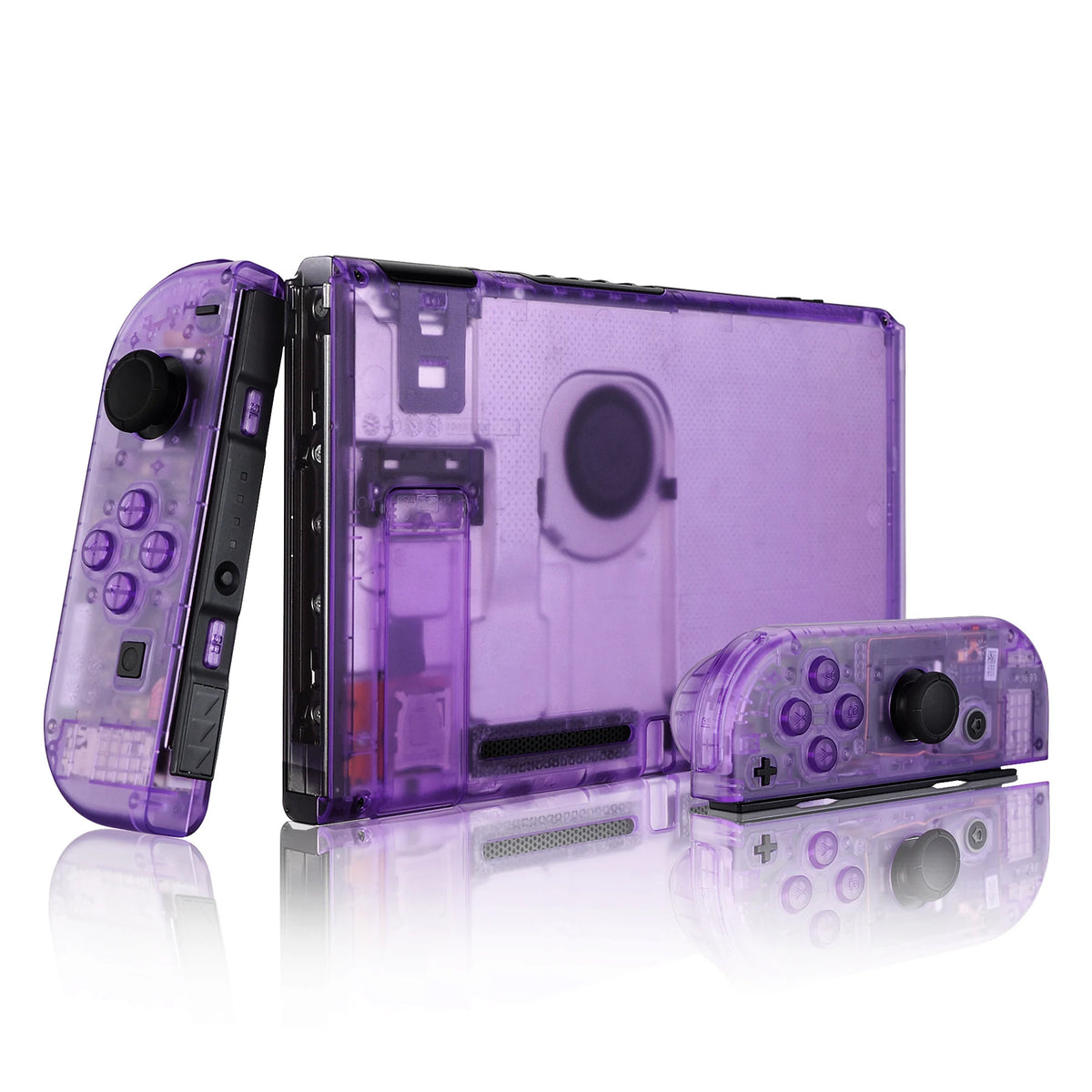eXtremeRate Nintendo Switch Full Housing Shell Kit - Transparent Joy-Con & Console Back Plate with Buttons, 11 Colors