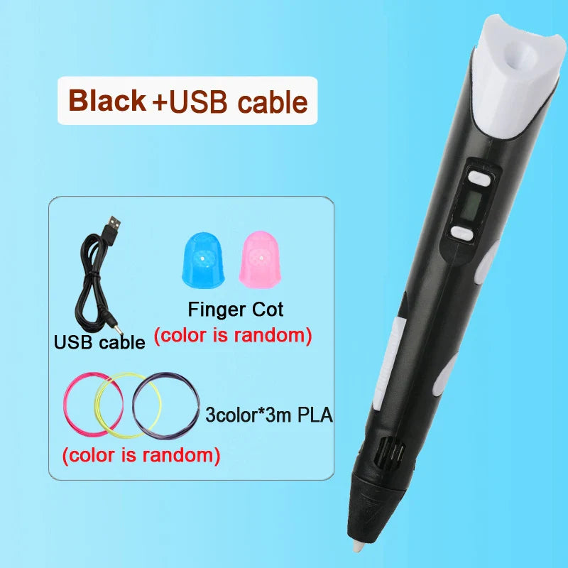 3D Printing Pen with LED Display – PLA 1.75mm Compatible, Adjustable Temp & Speed, USB 5V/2A Kids DIY Art Tool