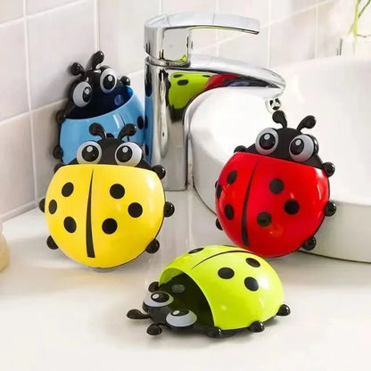 Cute Ladybug Toothbrush Holder with Suction Cups – Wall-Mount Toothbrush Organizer
