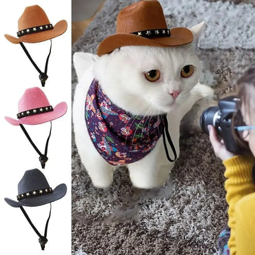 Adjustable Pet Cowboy Hat for Small Dogs & Cats – Funny Western Headwear, Summer Costume Accessory (5.3×4.3×2.4 in / 13.5×11×6 cm)