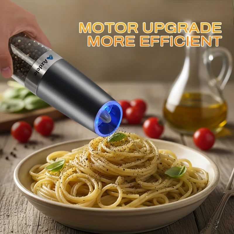 Electric Salt & Pepper Grinder Set – 2-Pack, Gravity-Sensing, LED Light, One-Hand Operation