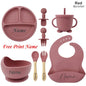 Personalized 8-Piece Baby Feeding Set Silicone Suction Plate Bowl Straw Cup Utensils Custom Name Baby Gift