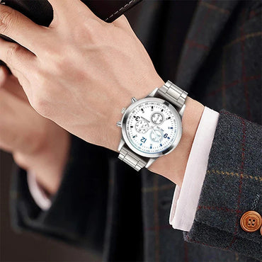 Men's Business Quartz Watch with Stainless Steel Band & Bracelet – 40mm Case (Single or 2-Pack)