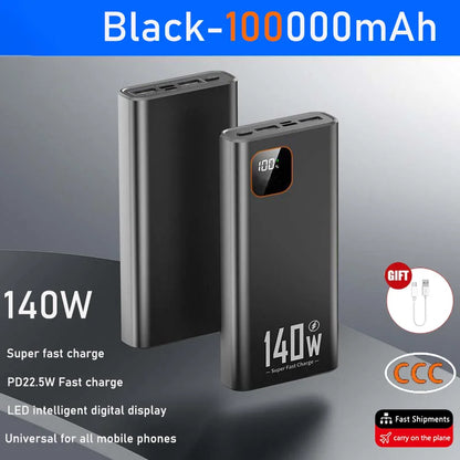 140W 100,000mAh Portable Power Bank USB-C Fast Charging with LED Display, 3-Device Output