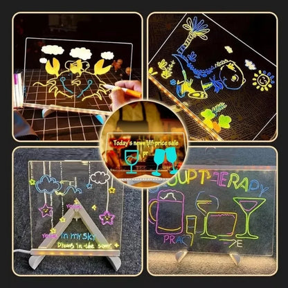 LED Acrylic Message Board – Rewritable Glowing Drawing & Message Lamp with 7 Color Pens