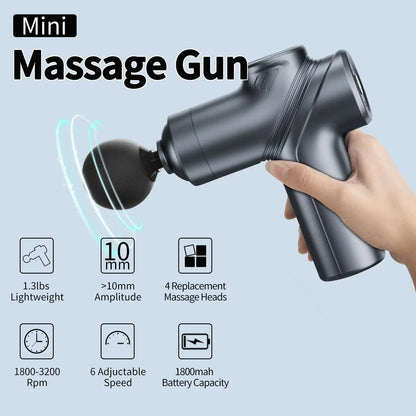 LEERCON Mini Massage Gun – Deep Tissue Percussion Massager, Silent Brushless Motor, 6 Speeds, 4 Heads, USB-C, for Women & Men