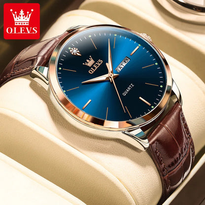 OLEVS 2935 Men’s Quartz Watch with Leather Strap and Calendar