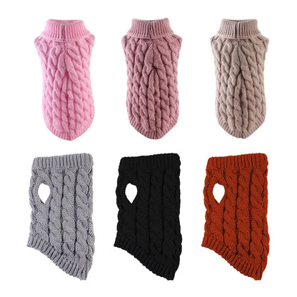 Knitted Cable Dog Sweater - Warm Autumn/Winter Pullover for Small Dogs
