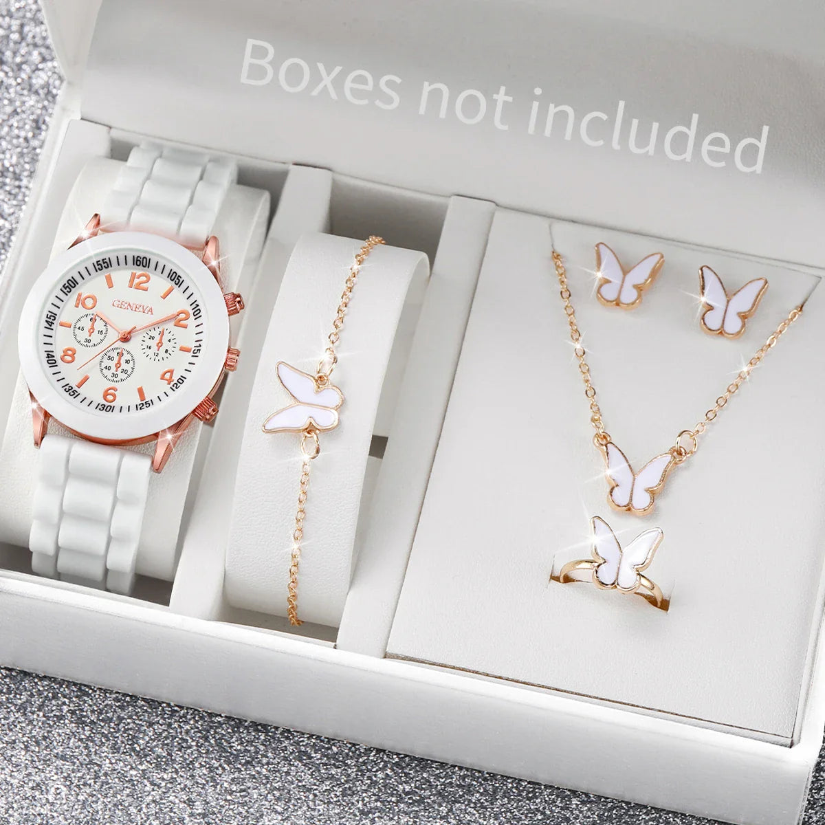 5/6-Piece Women's Quartz Watch & Jewelry Gift Set - Silicone Band, 38mm (1.50 in)