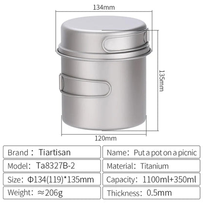 Ultralight Titanium Camping Cookware Set – Folding Handle Pot & Frying Pan for Backpacking, Hiking & Picnic