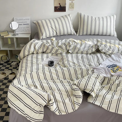 Striped Duvet Cover Bedding Set with Flat Sheet & Pillowcases — Multiple Sizes (Single/Twin/Full/Queen/King)