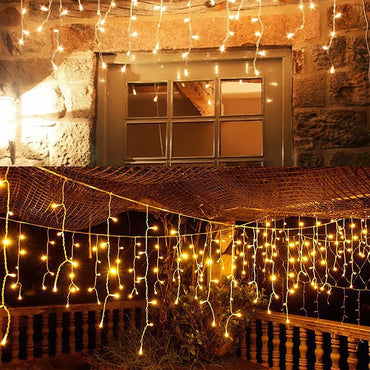 Solar Curtain Icicle Fairy String Lights 3.5M (11.5 ft) IP65 Waterproof Outdoor Wedding & Christmas Garden Decor