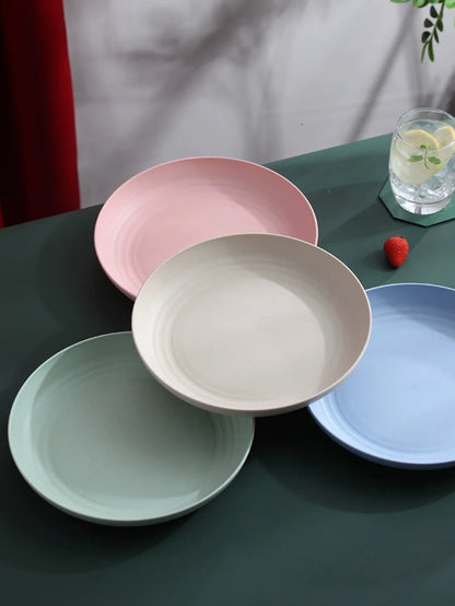 4-Pack Wheat Straw Dinner Plates – Lightweight Unbreakable Reusable, Microwave & Dishwasher Safe