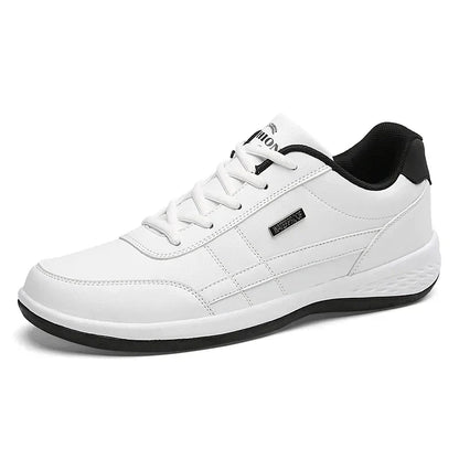 Men's Leather Lace-Up Vulcanized Sneakers, Casual Comfortable Ankle Trainers