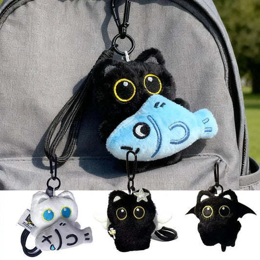 Plush Black Cat Keychain 10cm (3.9 in) Kawaii Bag Charm Cute Stuffed Cat Keyring Gift