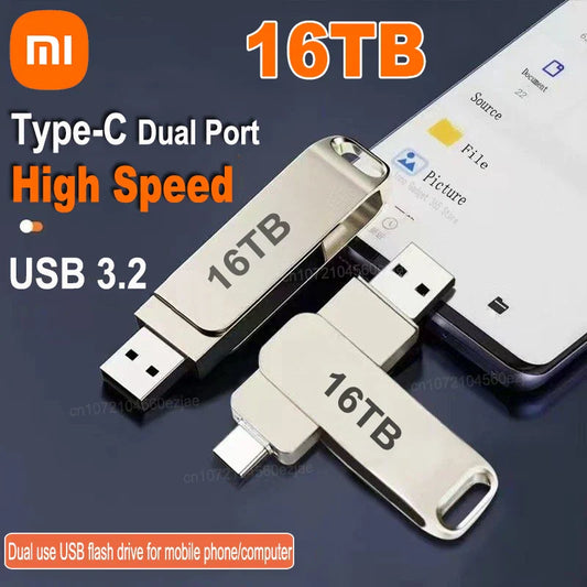 16TB USB 3.2 Type-C Metal Flash Drive - High-Speed Portable Pen Drive, Waterproof