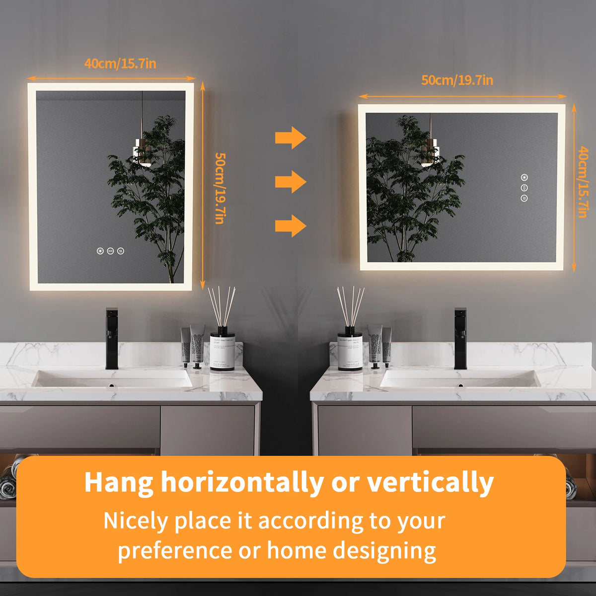 LED Bathroom Vanity Mirror with Defogger, 400 x 500 mm