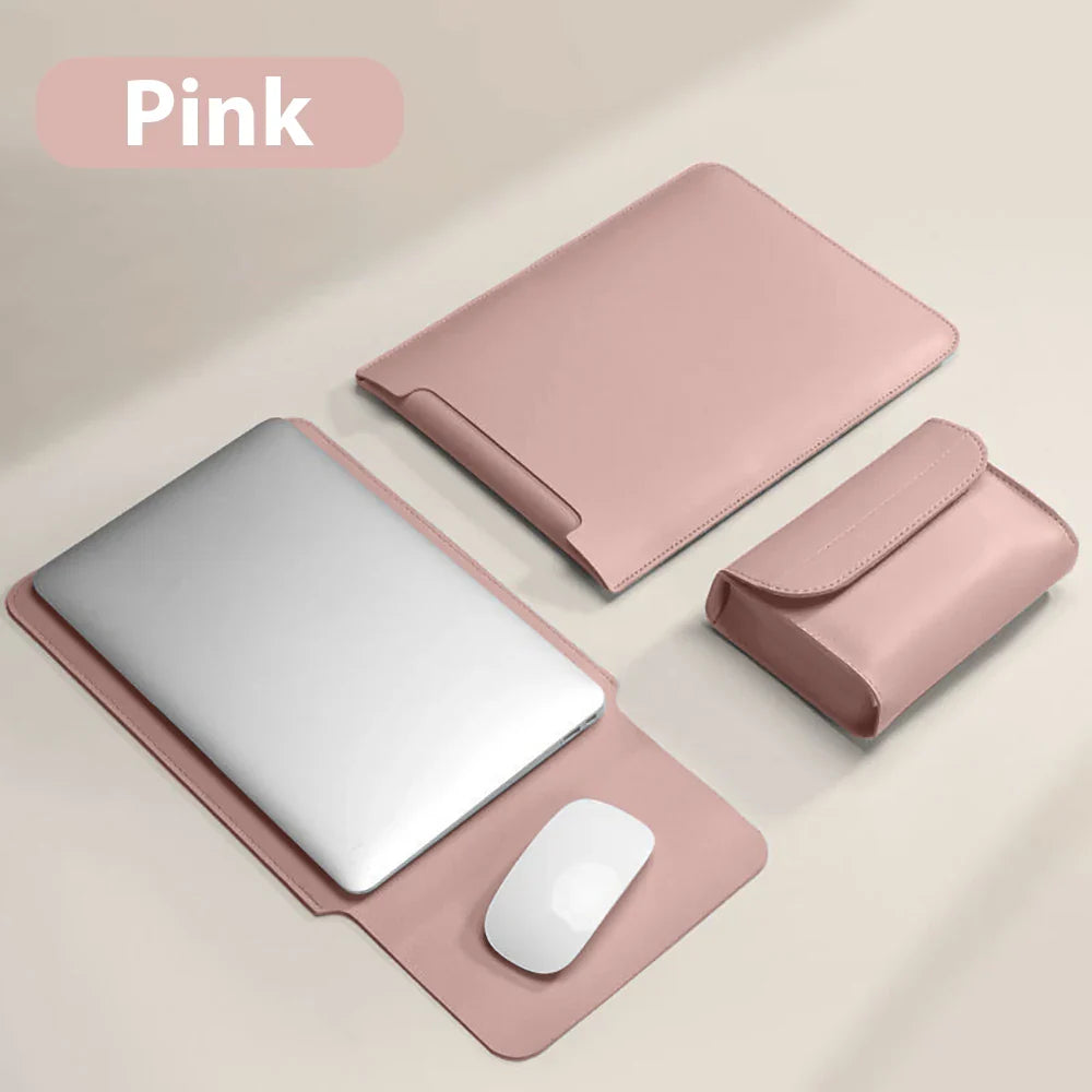 Waterproof PU Laptop Sleeve 11–16 Inch with Convertible Mouse Pad