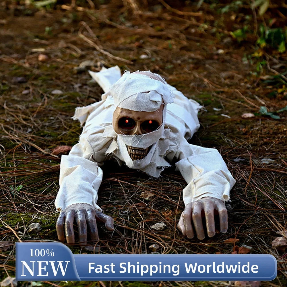 Animatronic Crawling Mummy Halloween Prop with Glowing Eyes