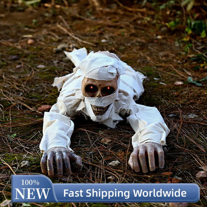 Animatronic Crawling Mummy Halloween Prop with Glowing Eyes
